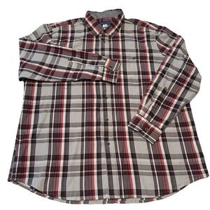 Mens Button Front Shirt Size XXL Gray/Red Plaid Pocket Long Sleeve